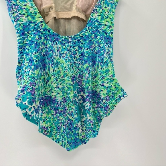 Gabar Vintage Blue Floral Print V-Neck One-Piece Full Coverage Swimsuit Size 12 - Picture 4 of 11